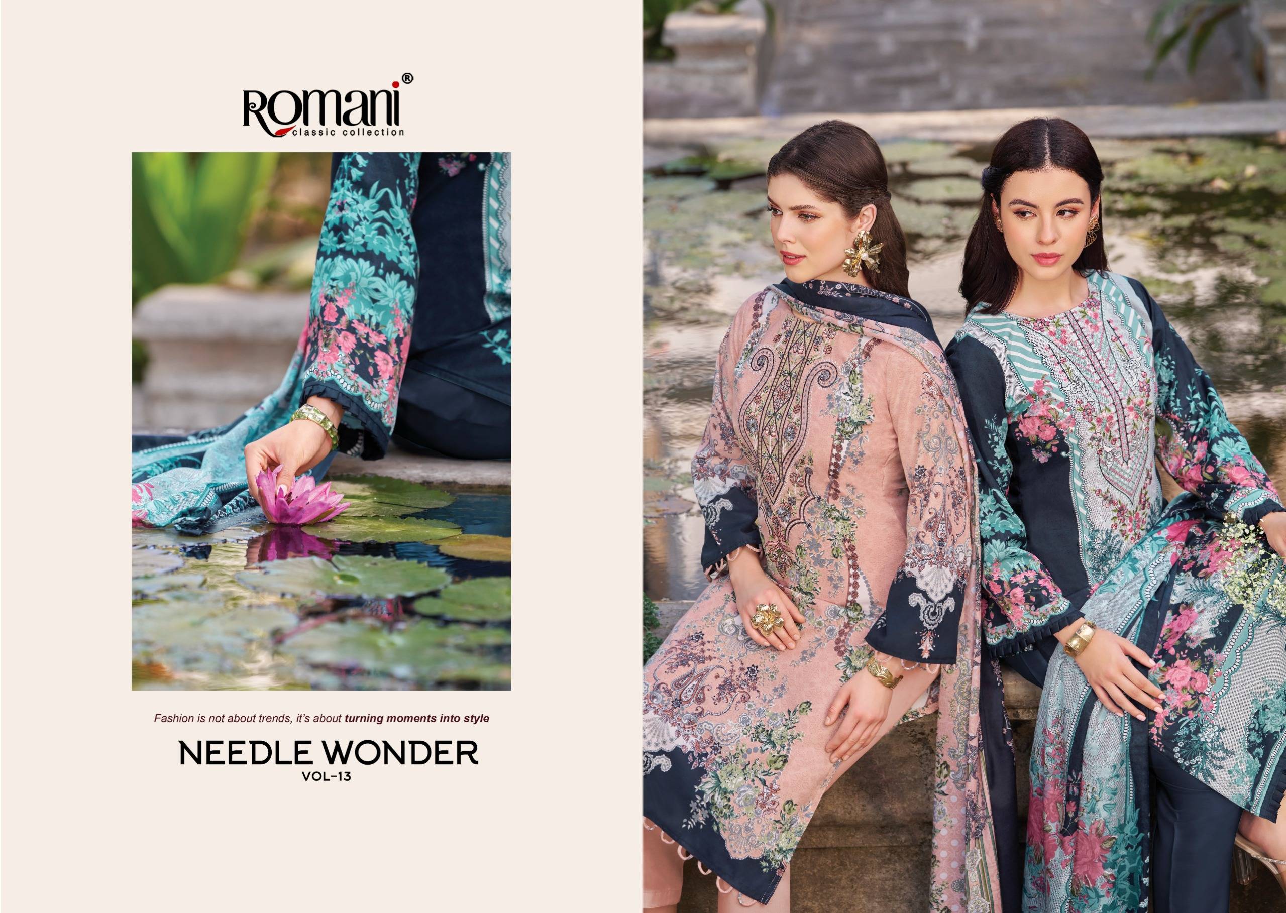 NEEDLE WONDER VOL-13 by ROMANI 1151-001 TO 1151-008 SERIES Pakistani Stylish Embroidered Premium Soft Cotton COLLECTION At Wholesale Price